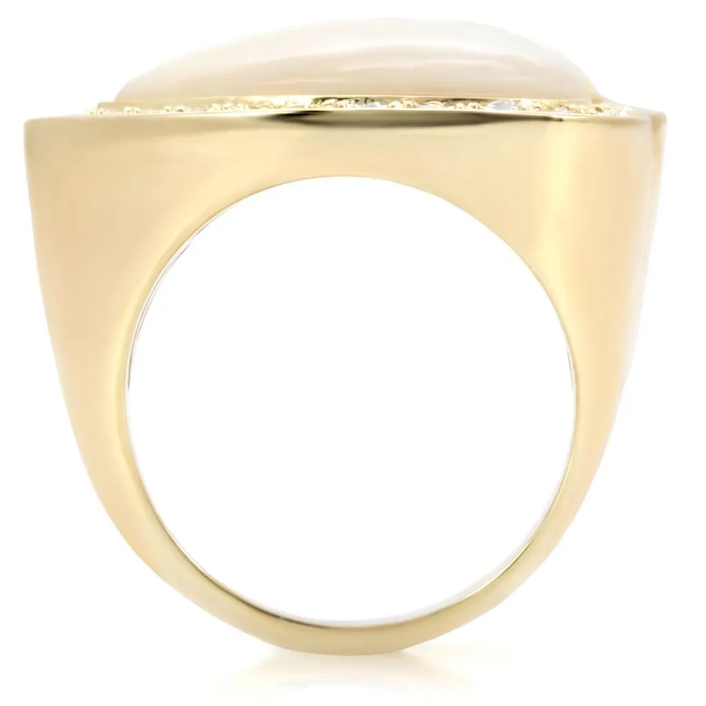 Gold Brass Ring with Synthetic Synthetic Glass in White for Women Style 1W043