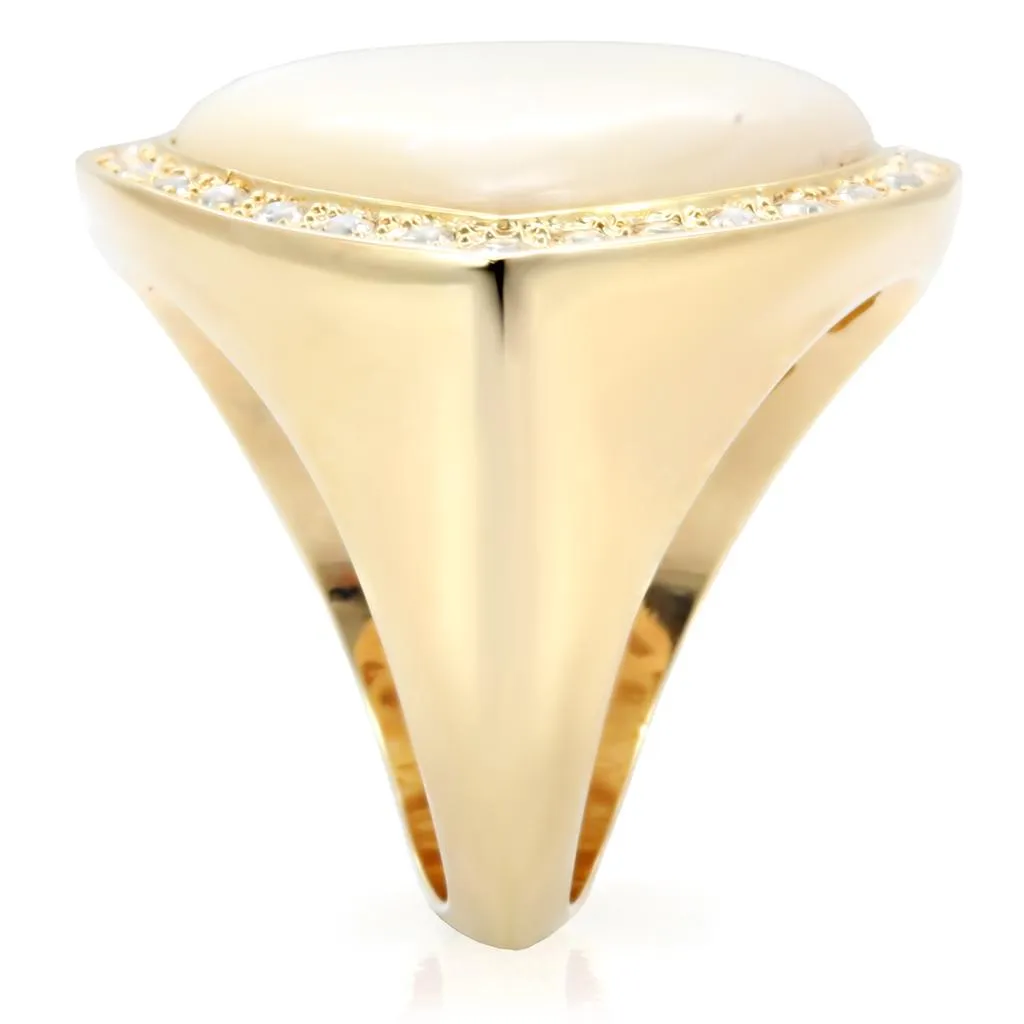 Gold Brass Ring with Synthetic Synthetic Glass in White for Women Style 1W043