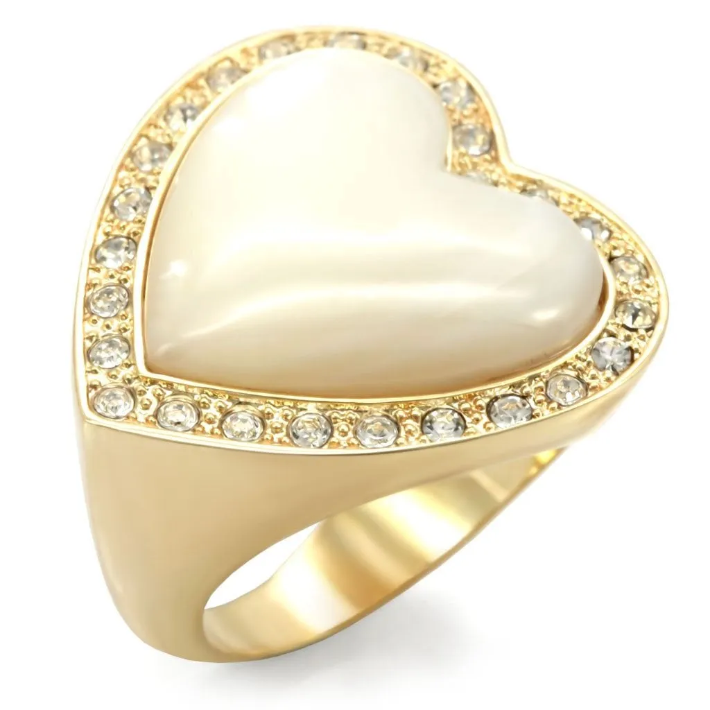 Gold Brass Ring with Synthetic Synthetic Glass in White for Women Style 1W043