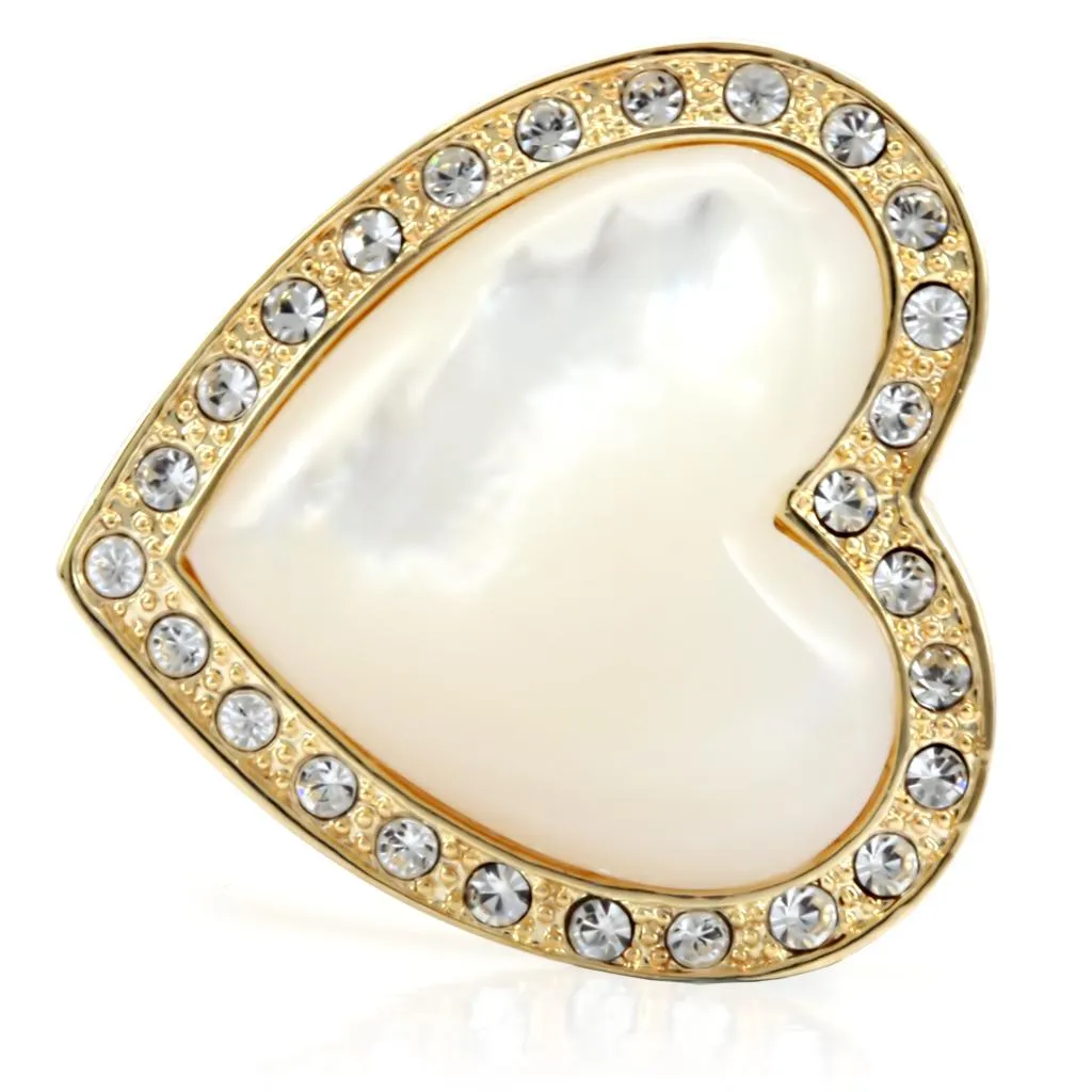 Gold Brass Ring with Synthetic Synthetic Glass in White for Women Style 1W043