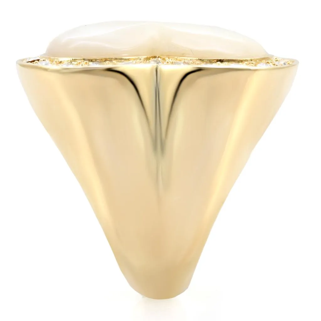 Gold Brass Ring with Synthetic Synthetic Glass in White for Women Style 1W043