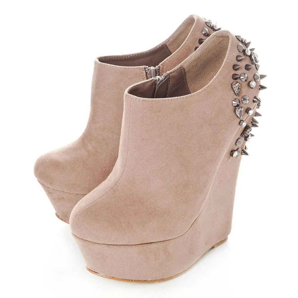 Hazel Wedge High Heel Platform Low Ankle Shoe Boots With Spikes