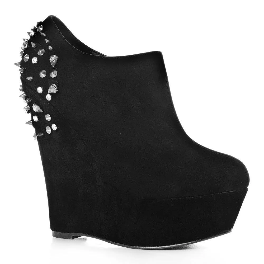 Hazel Wedge High Heel Platform Low Ankle Shoe Boots With Spikes