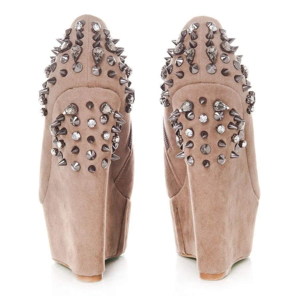 Hazel Wedge High Heel Platform Low Ankle Shoe Boots With Spikes