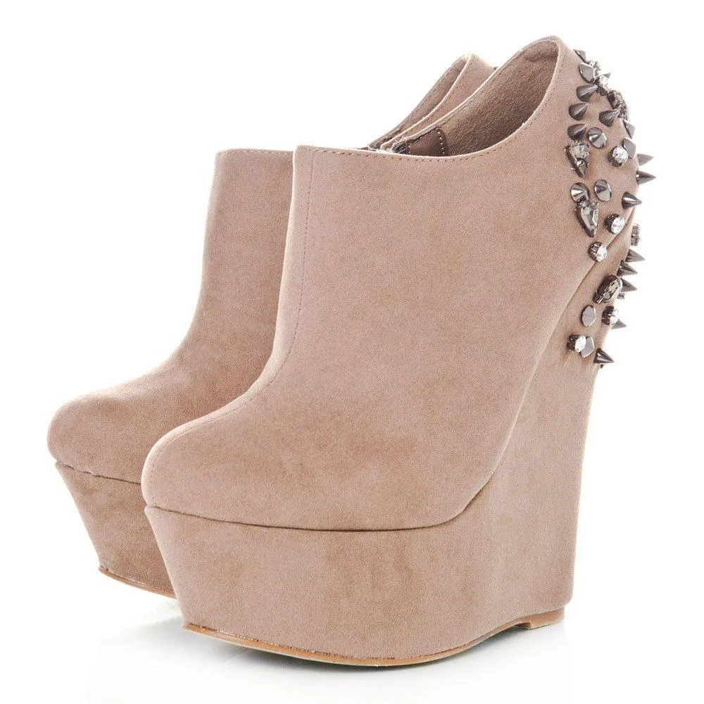 Hazel Wedge High Heel Platform Low Ankle Shoe Boots With Spikes