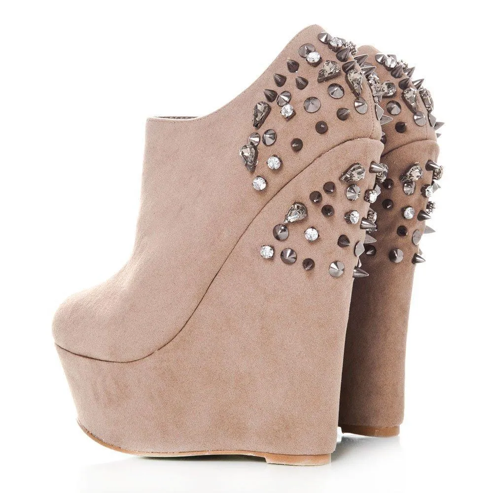 Hazel Wedge High Heel Platform Low Ankle Shoe Boots With Spikes