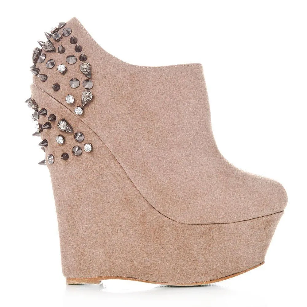 Hazel Wedge High Heel Platform Low Ankle Shoe Boots With Spikes