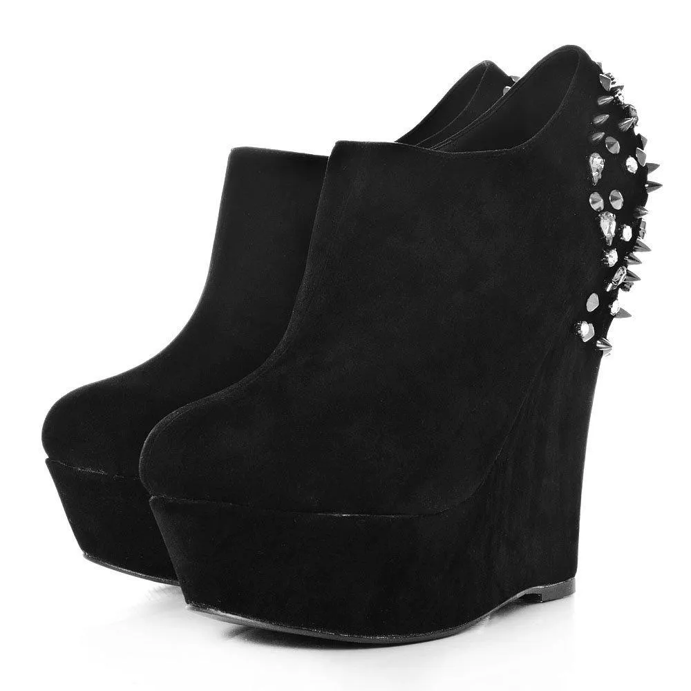 Hazel Wedge High Heel Platform Low Ankle Shoe Boots With Spikes