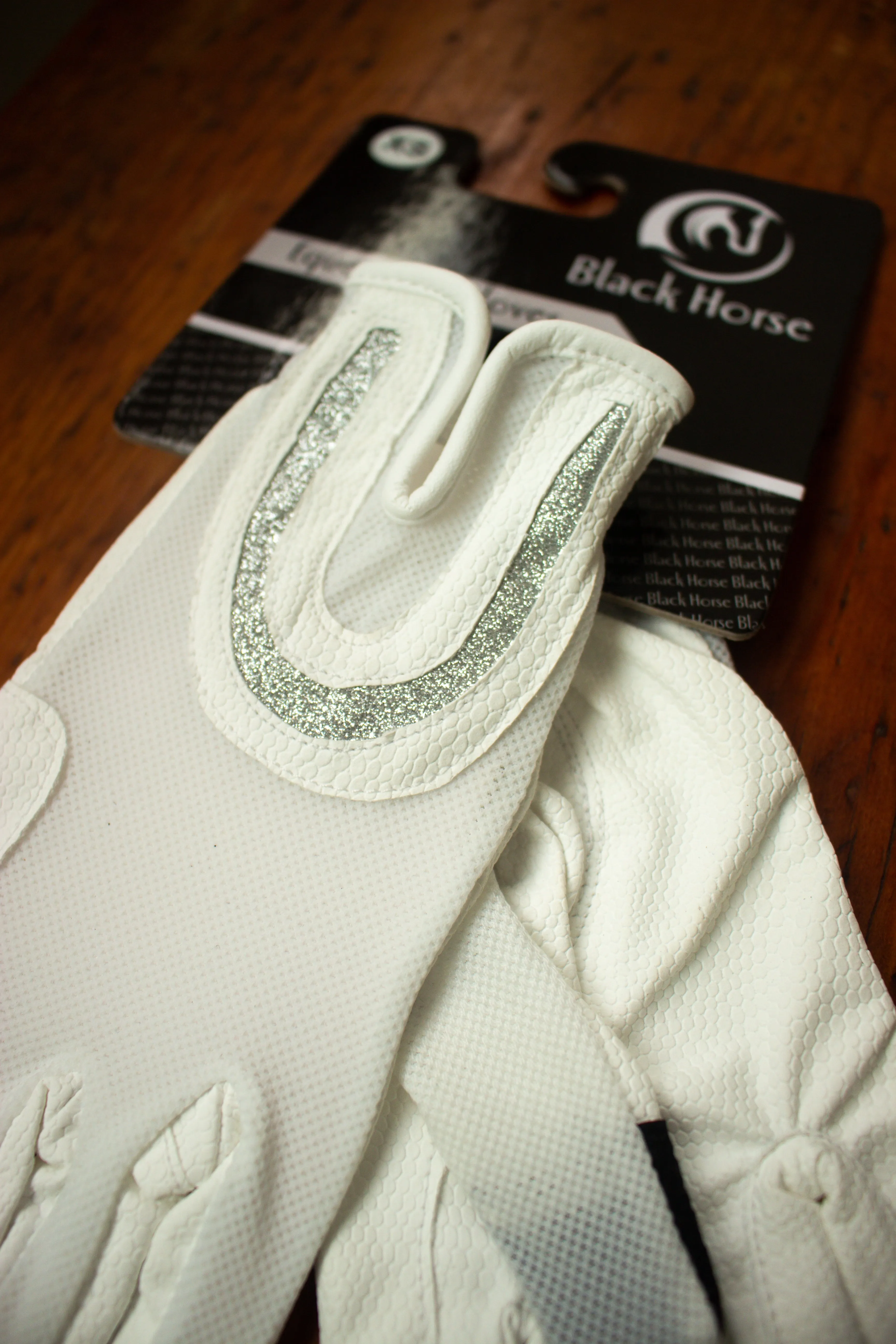 Horse Shoe Glitter Gloves - White