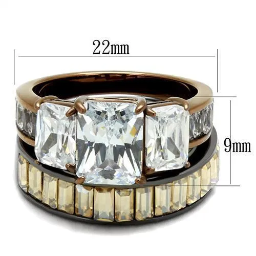 IP Light Black & IP Light coffee Stainless Steel Ring with AAA Grade CZ in Clear for Women Style TK2747