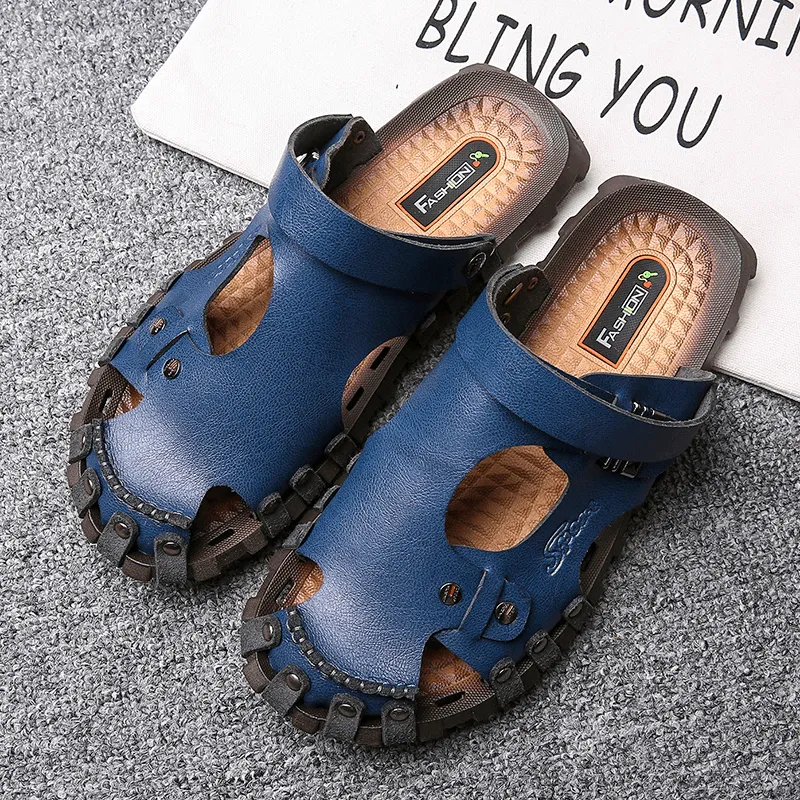 kkboxly kkboxly Men Genuine Leather Sandals Casual Two-Ways Breathable Slippers