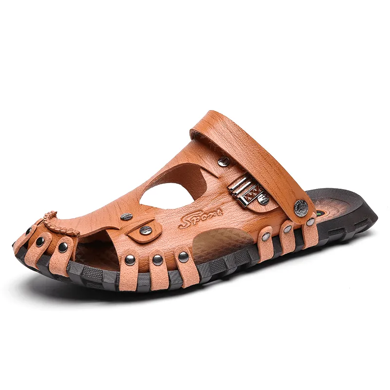 kkboxly kkboxly Men Genuine Leather Sandals Casual Two-Ways Breathable Slippers