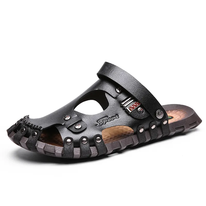 kkboxly kkboxly Men Genuine Leather Sandals Casual Two-Ways Breathable Slippers