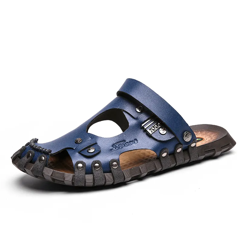 kkboxly kkboxly Men Genuine Leather Sandals Casual Two-Ways Breathable Slippers