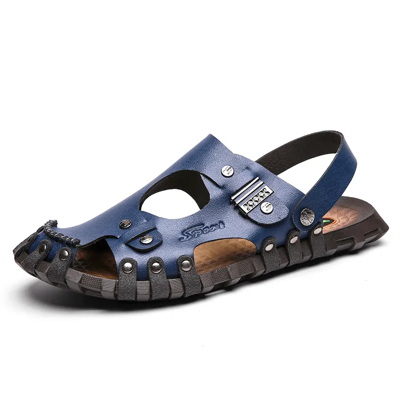 kkboxly kkboxly Men Genuine Leather Sandals Casual Two-Ways Breathable Slippers