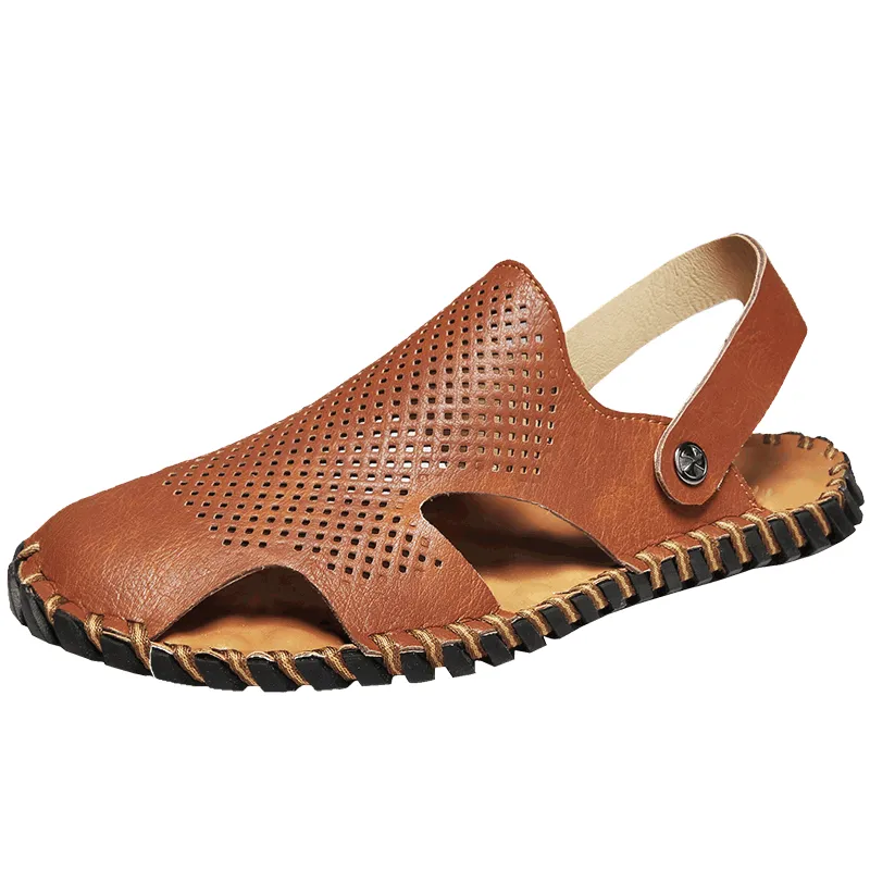 kkboxly kkboxly Men Genuine Leather Two-Ways Closed Toe Breathable Leisure Sandals