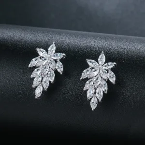 Leaf Cubic Crystal Stud Earrings