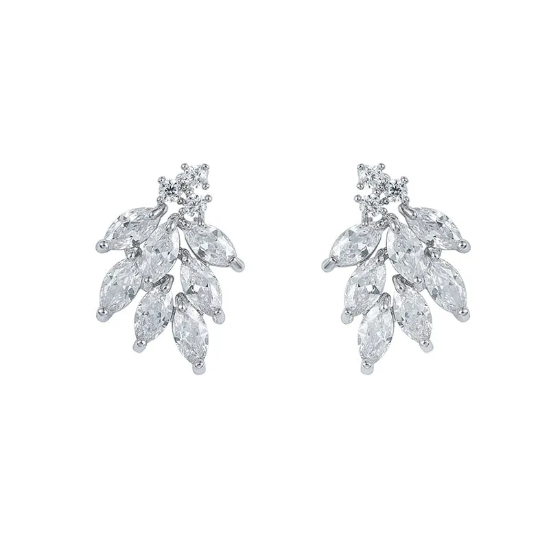 Leaf Cubic Crystal Stud Earrings