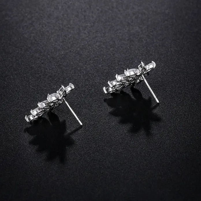 Leaf Cubic Crystal Stud Earrings