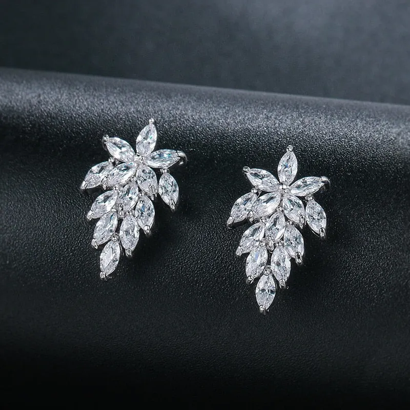 Leaf Cubic Crystal Stud Earrings