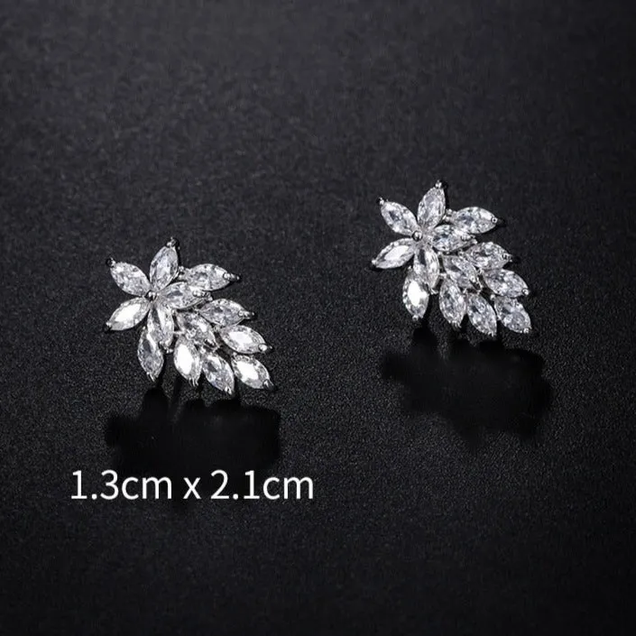 Leaf Cubic Crystal Stud Earrings