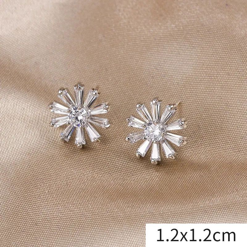 Leaf Cubic Crystal Stud Earrings