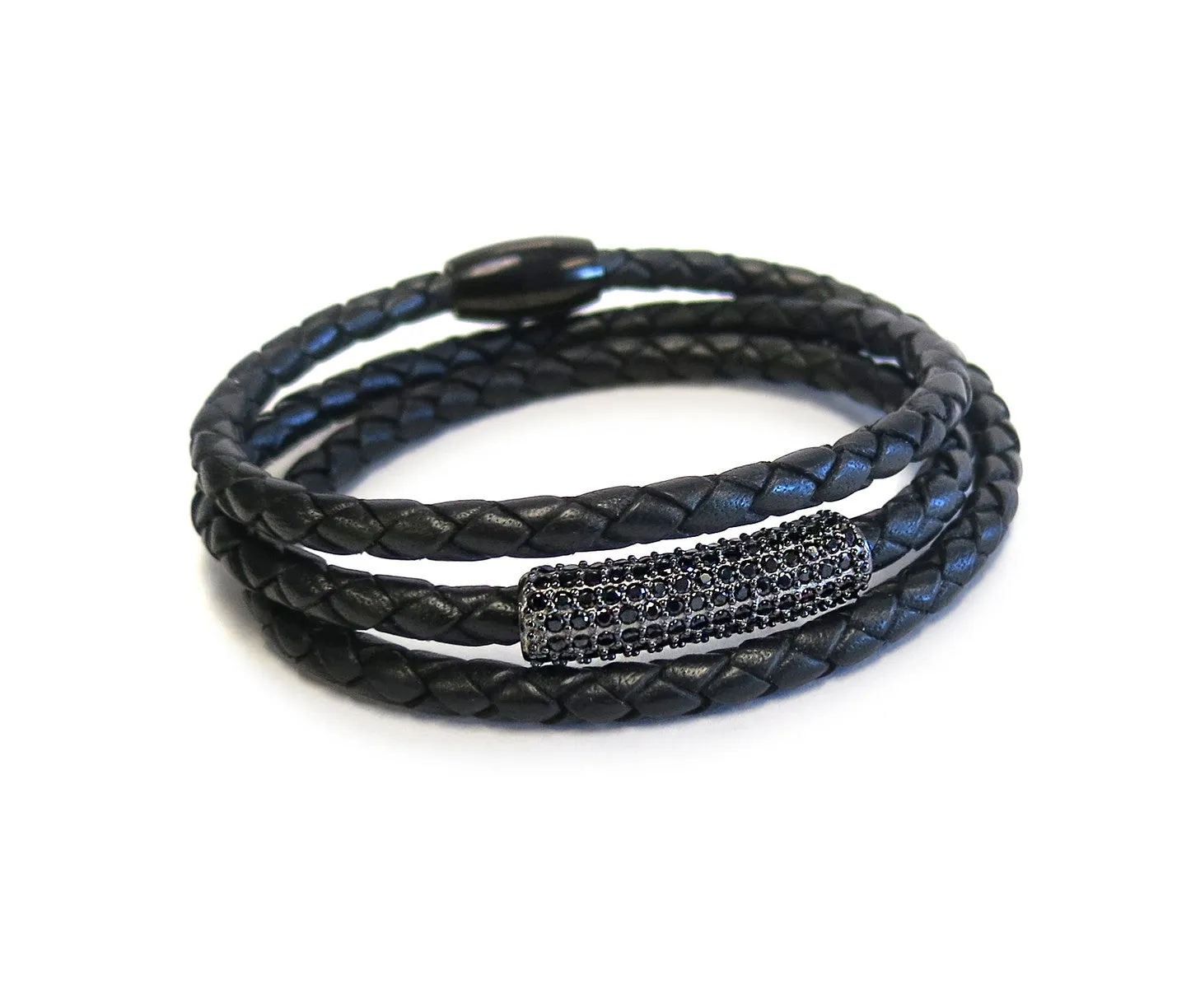 Liza Schwartz Sobe Black Bar Triple Wrap Leather Bracelet