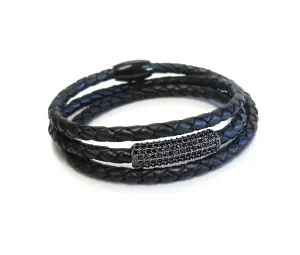 Liza Schwartz Sobe Black Bar Triple Wrap Leather Bracelet