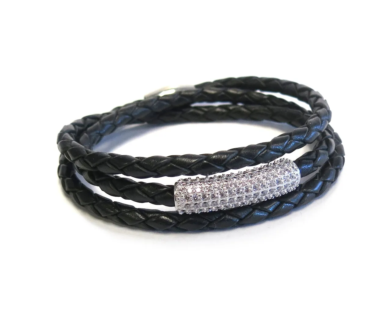 Liza Schwartz Sobe Black Bar Triple Wrap Leather Bracelet