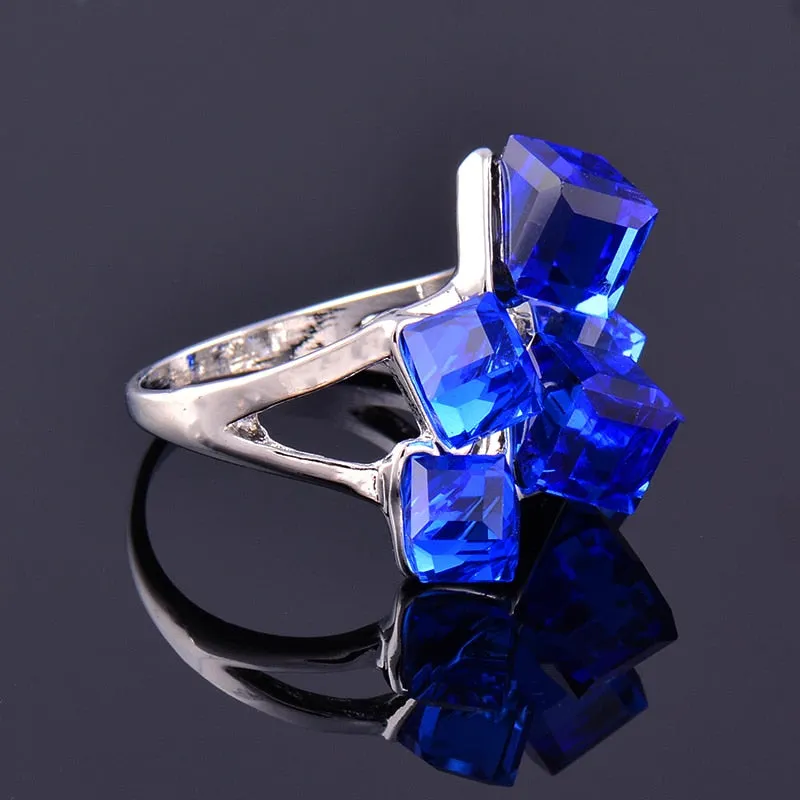 Luxury Multicolor Square Cube Crystal Rings