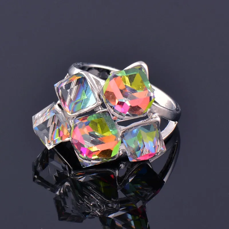 Luxury Multicolor Square Cube Crystal Rings