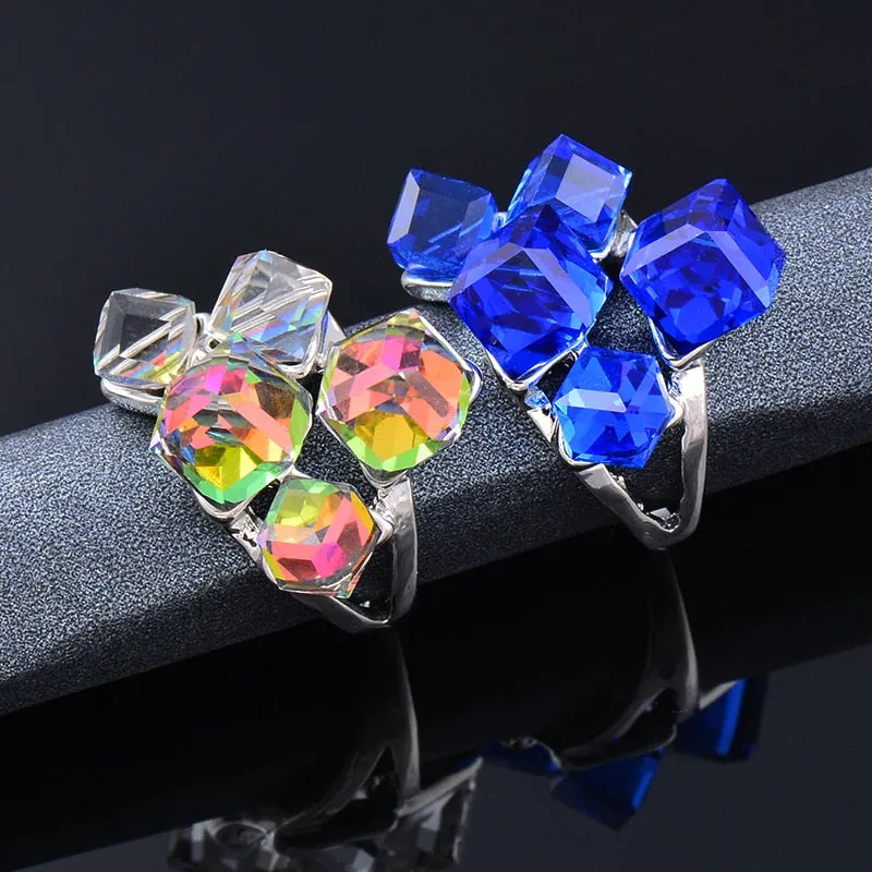 Luxury Multicolor Square Cube Crystal Rings