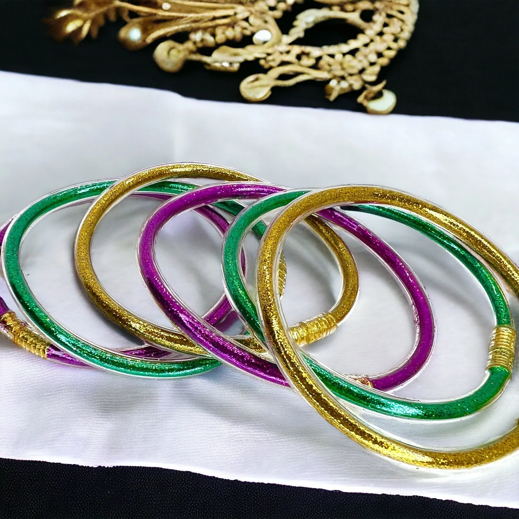 Mardi Gras Bracelets - Purple Green Gold, Bangle Bracelets, Mardi Gras Accessories, New Orleans, Friendship Bracelet, Mardi Gras Bracelet