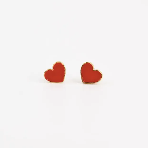 Mini Enamel Heart Stud Earrings