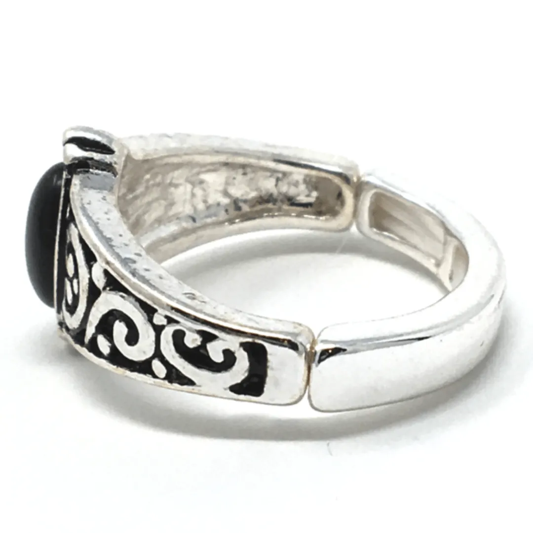 Onyx Silver Stretch Ring