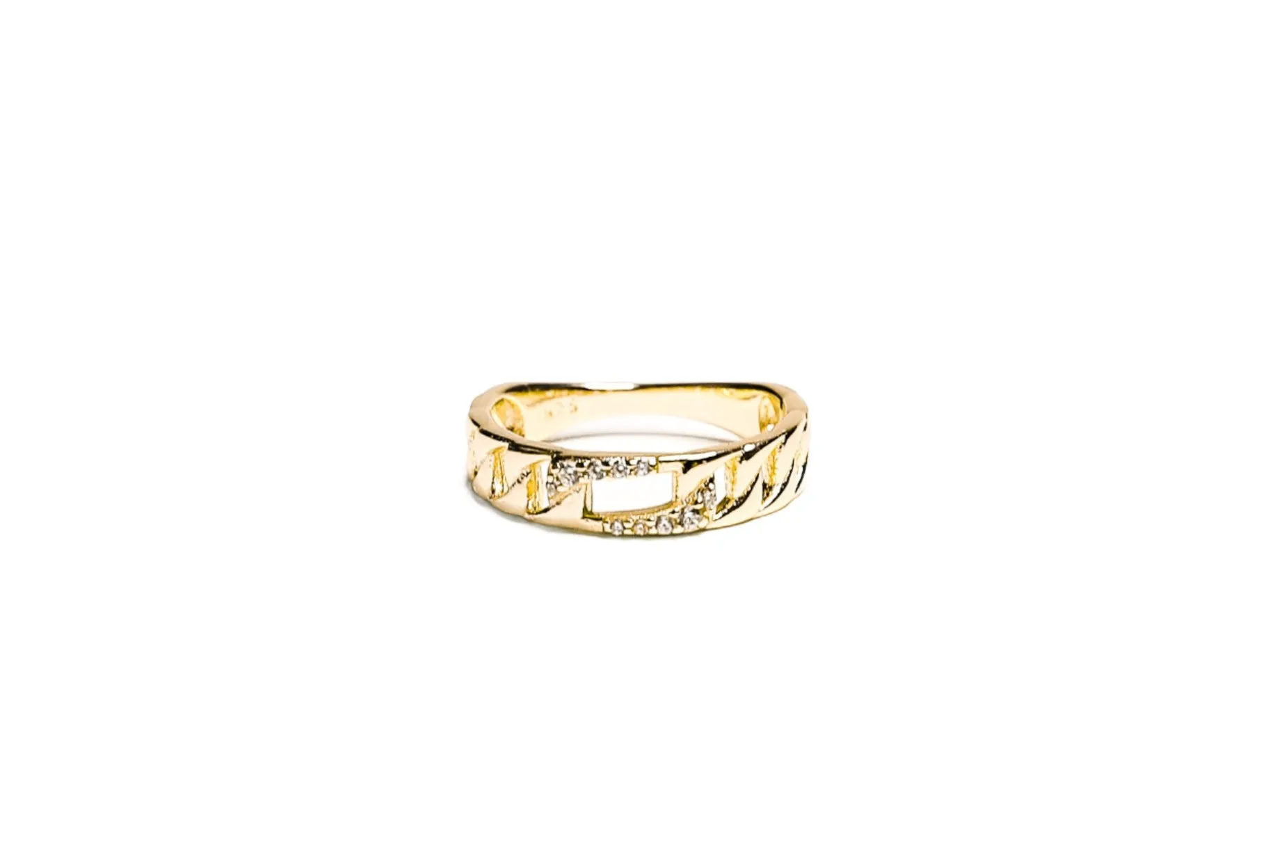 Pave Paperclip Vermeil Ring