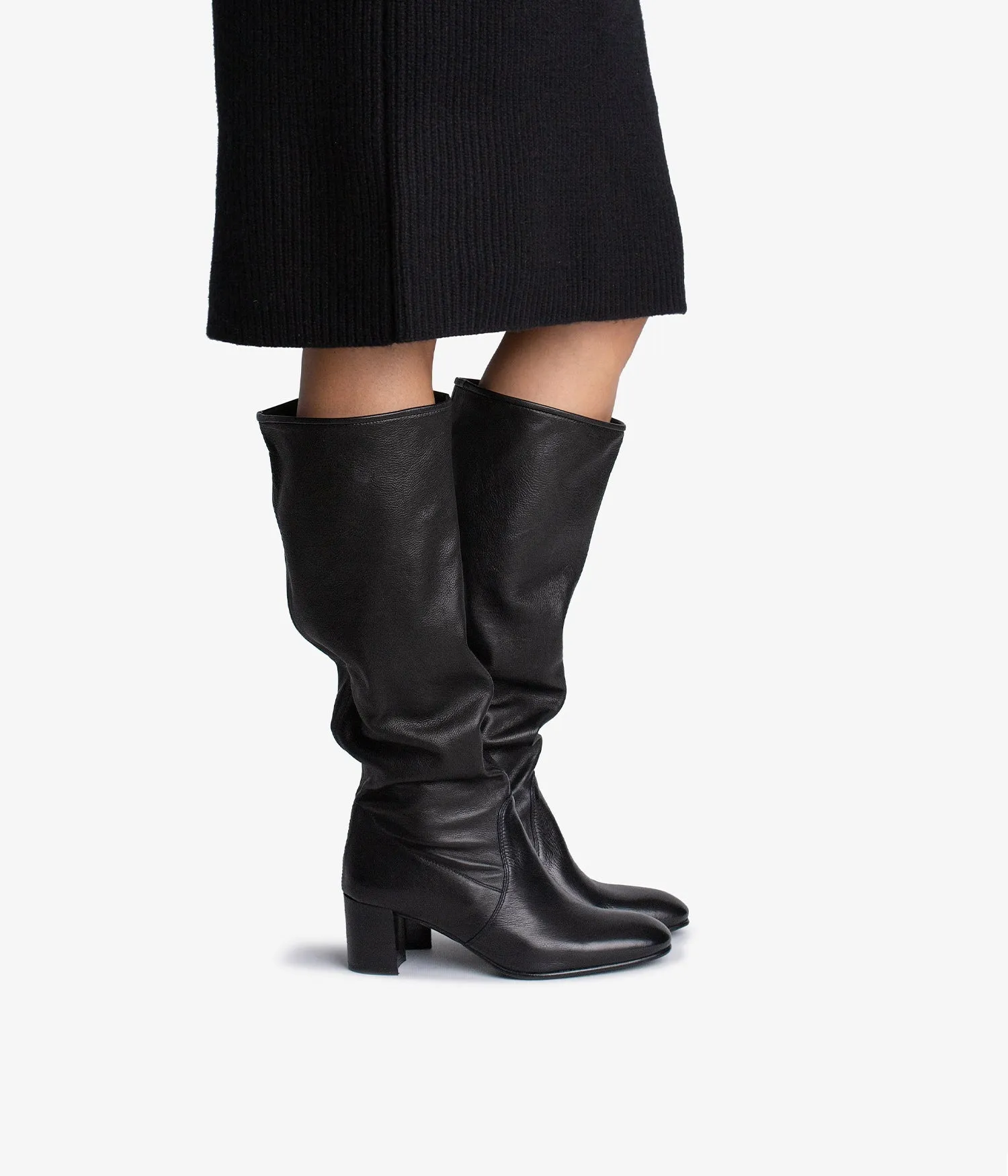 Pedro Garcia - Xantia Tall Midi Slouch Leather Boots in Black