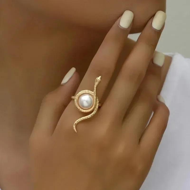 Personalized Gothic Snake Pearl Ring