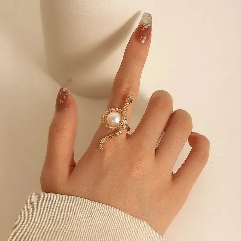 Personalized Gothic Snake Pearl Ring