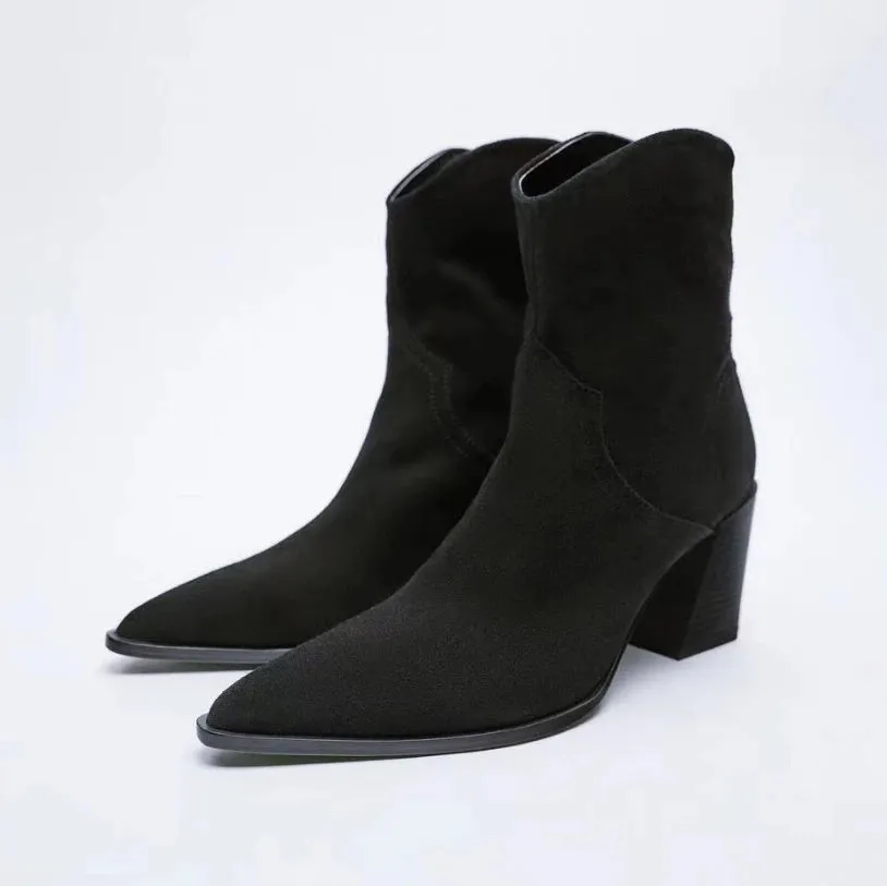 Pre Order:  Retro Pointed Toe Chunky Heel Ankle Boots