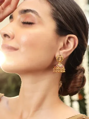 Rubans 22k Gold-Plated Divine Temple Jhumka Earrings for Timeless Elegance