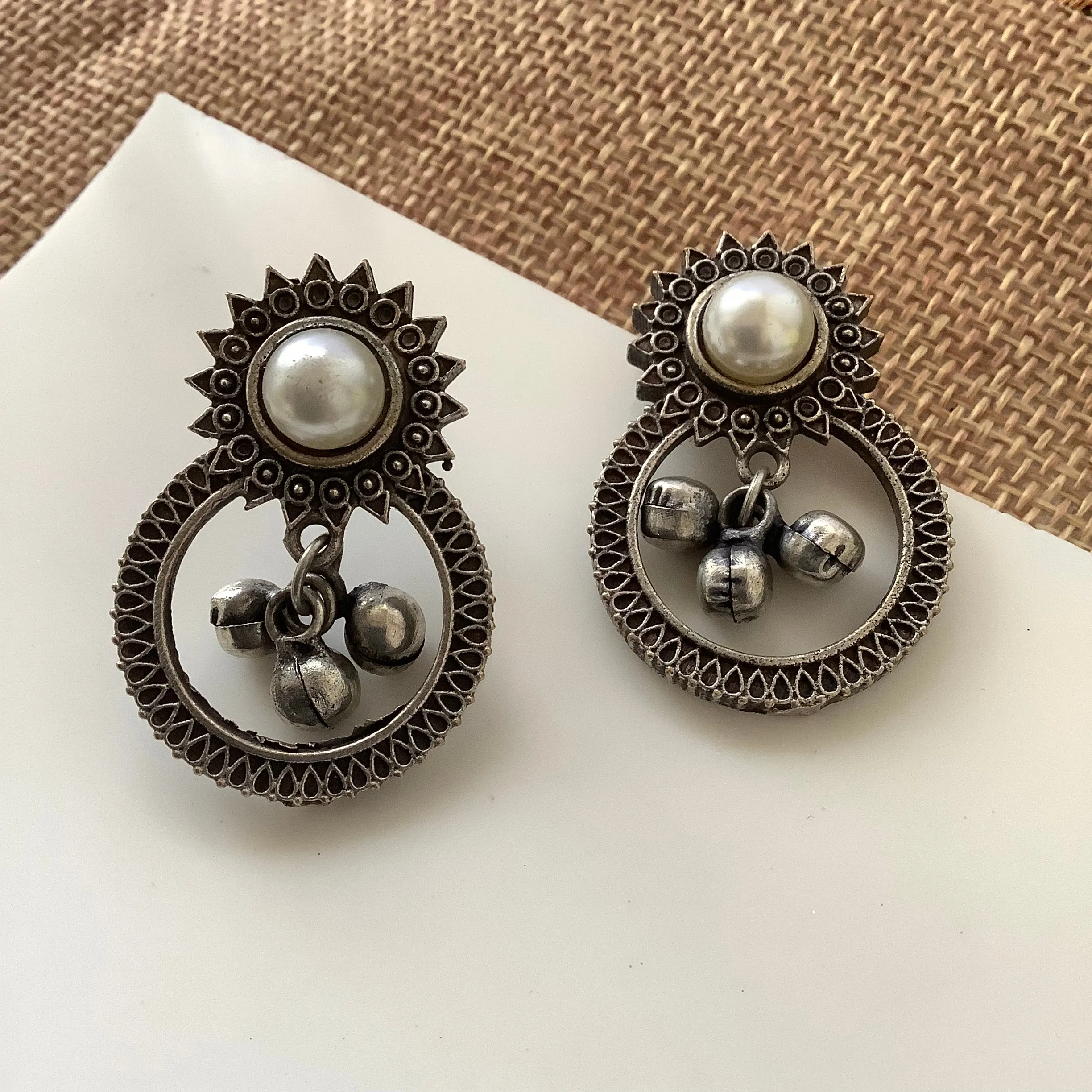 Salvanity German Silver Sun Ring Earrings