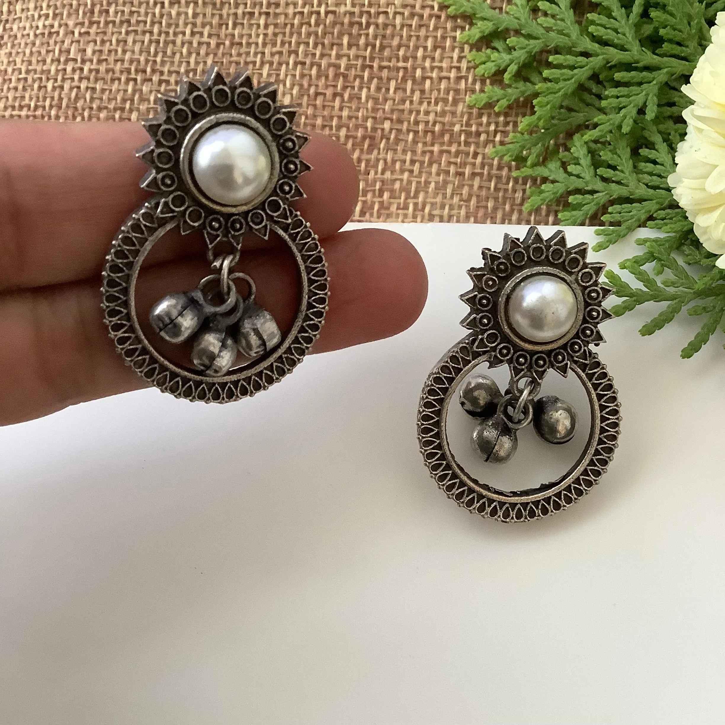 Salvanity German Silver Sun Ring Earrings