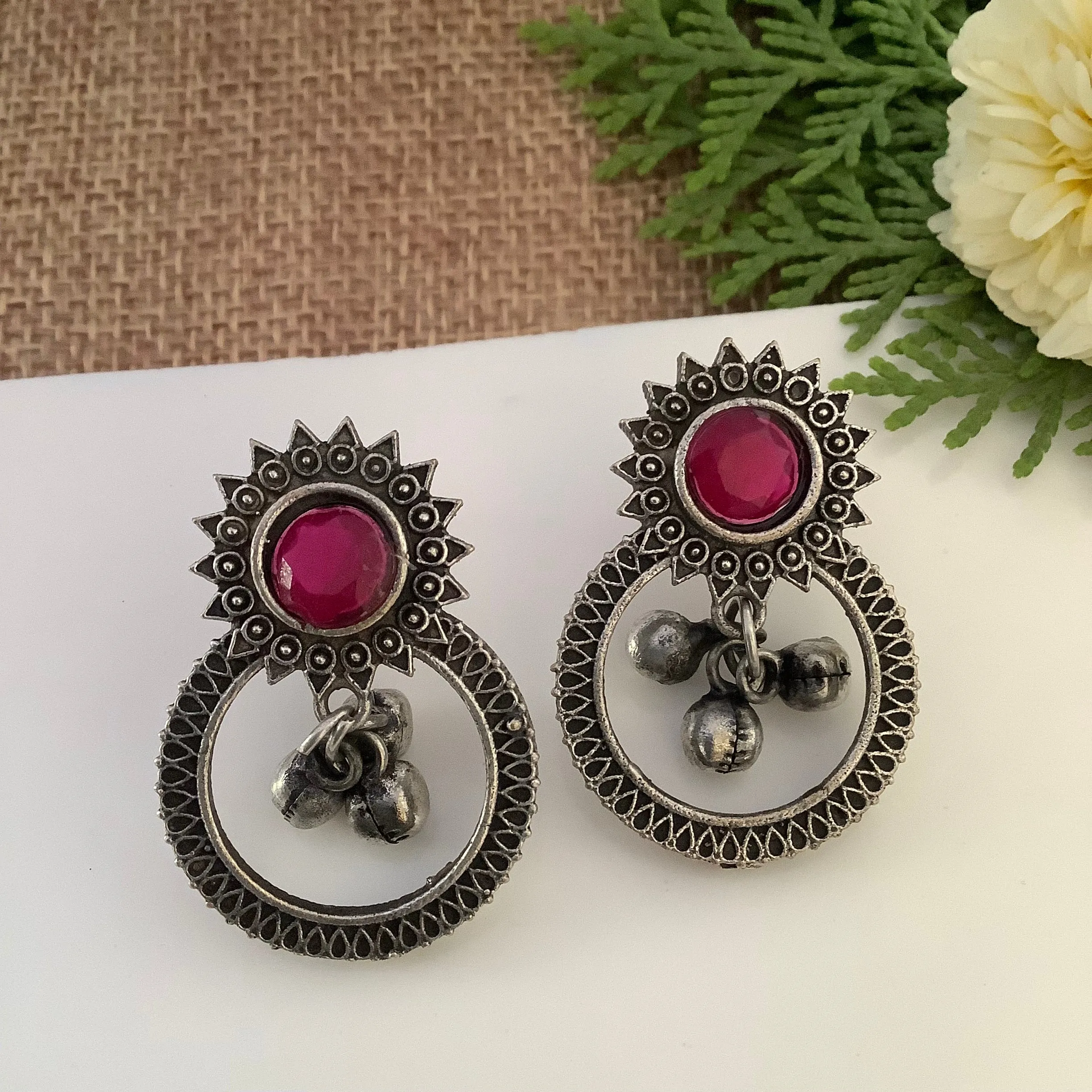 Salvanity German Silver Sun Ring Earrings