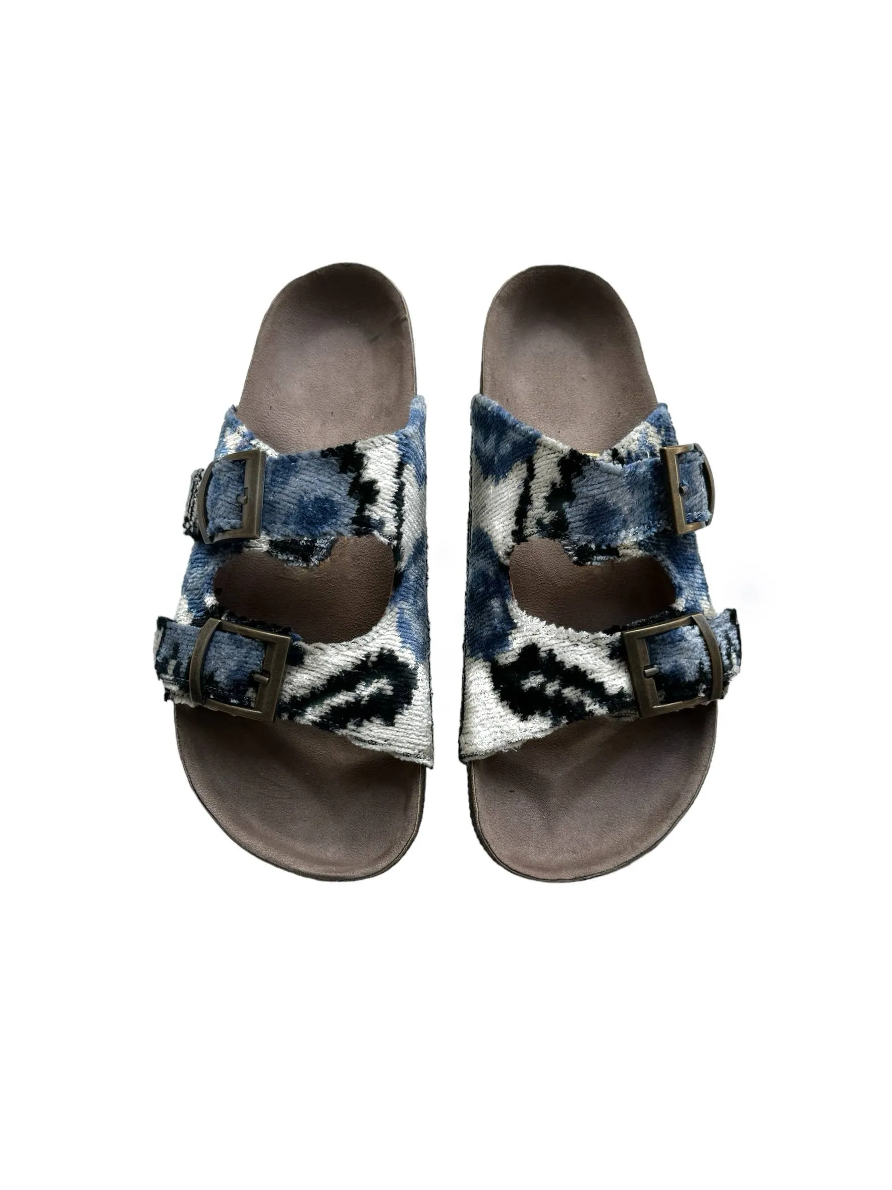 Silk Velvet Ikat Buckled Sandal Blue