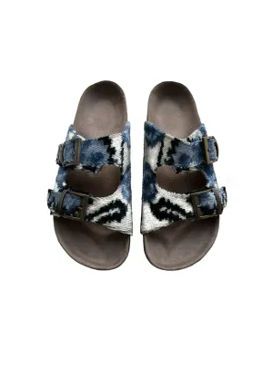 Silk Velvet Ikat Buckled Sandal Blue