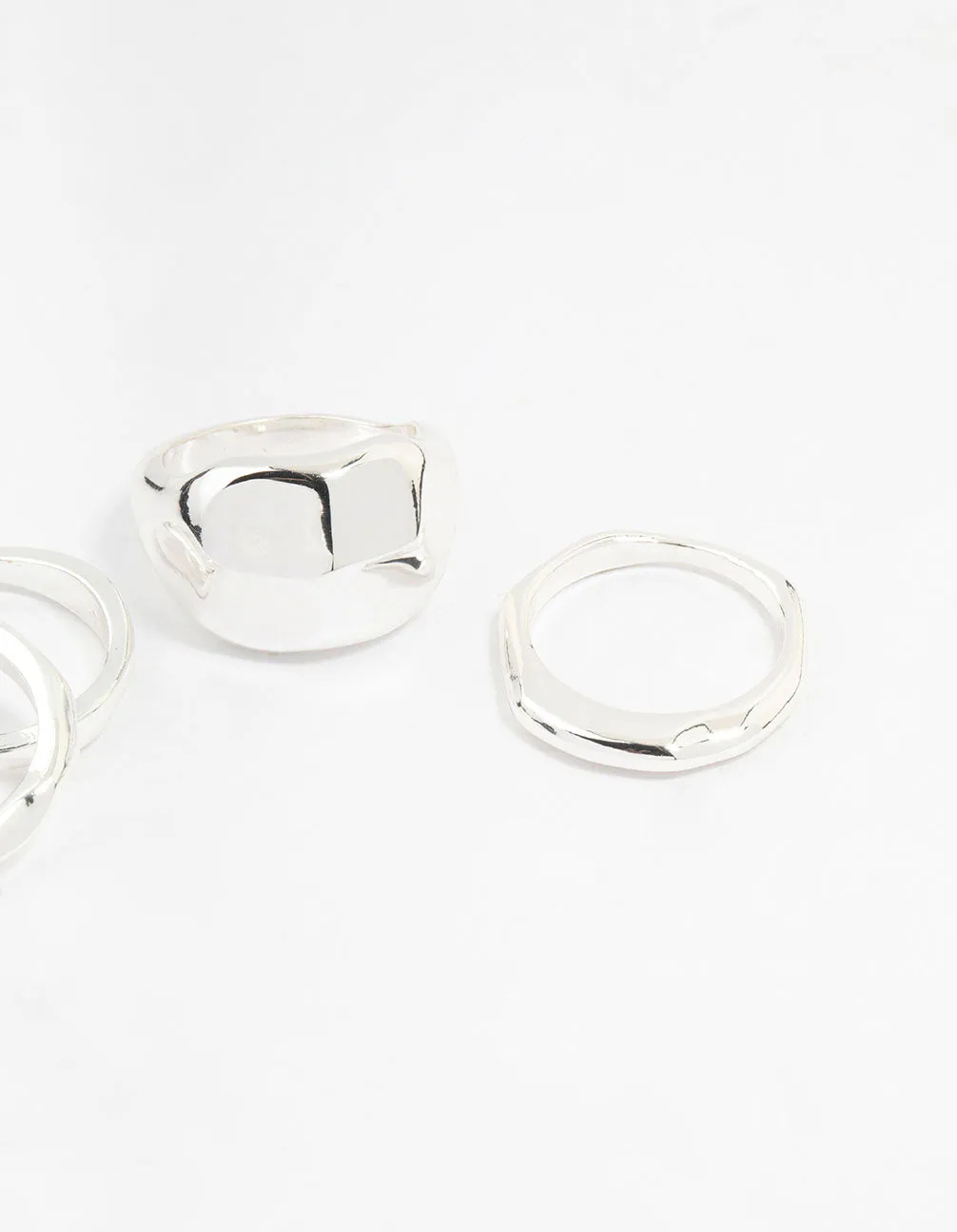 Silver Plated Bold Molten Rings 4-Pack