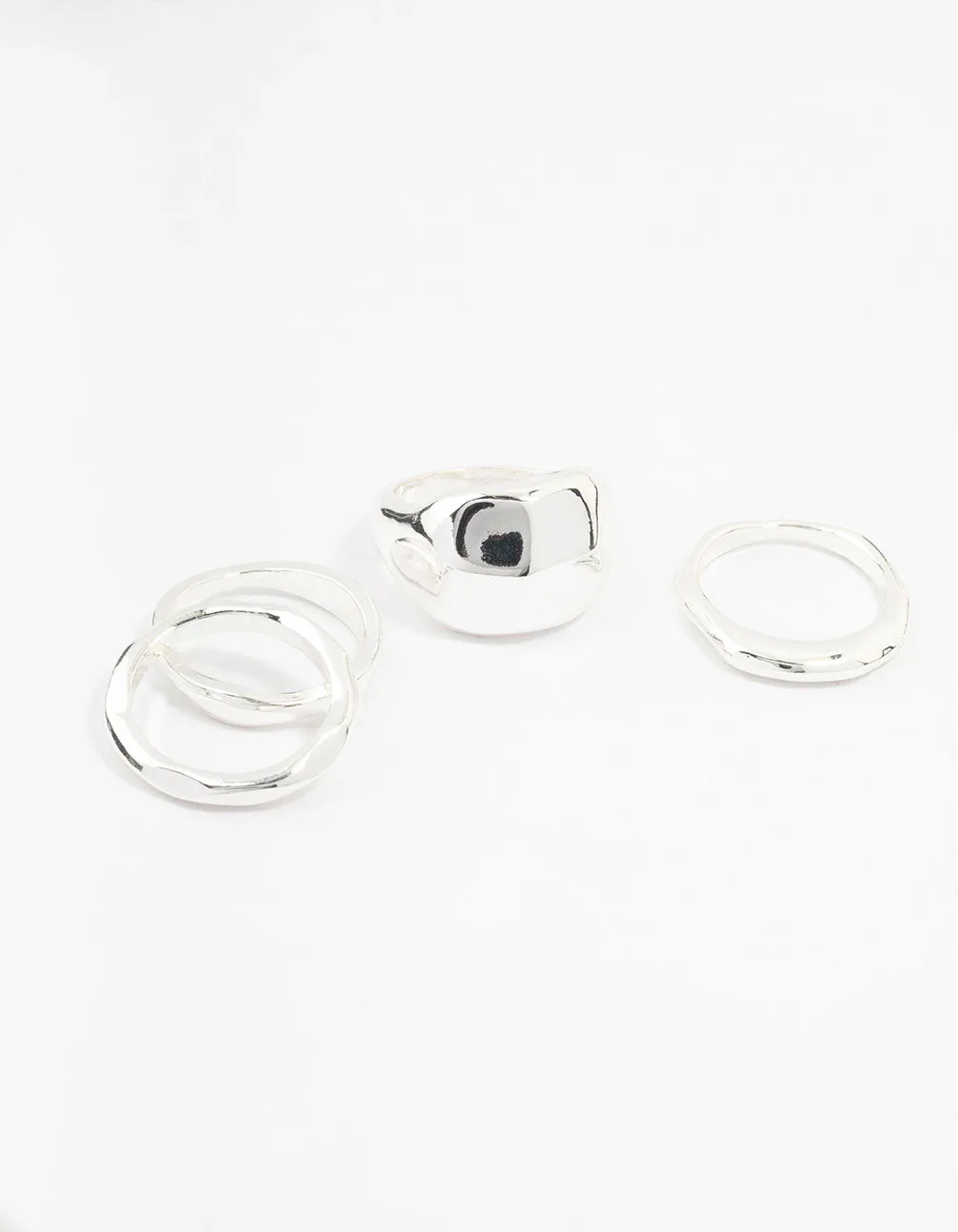 Silver Plated Bold Molten Rings 4-Pack