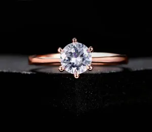 Six Claw 1 Carat Cubic Zirconia Wedding Finger Rings For Women Rose Gold Color