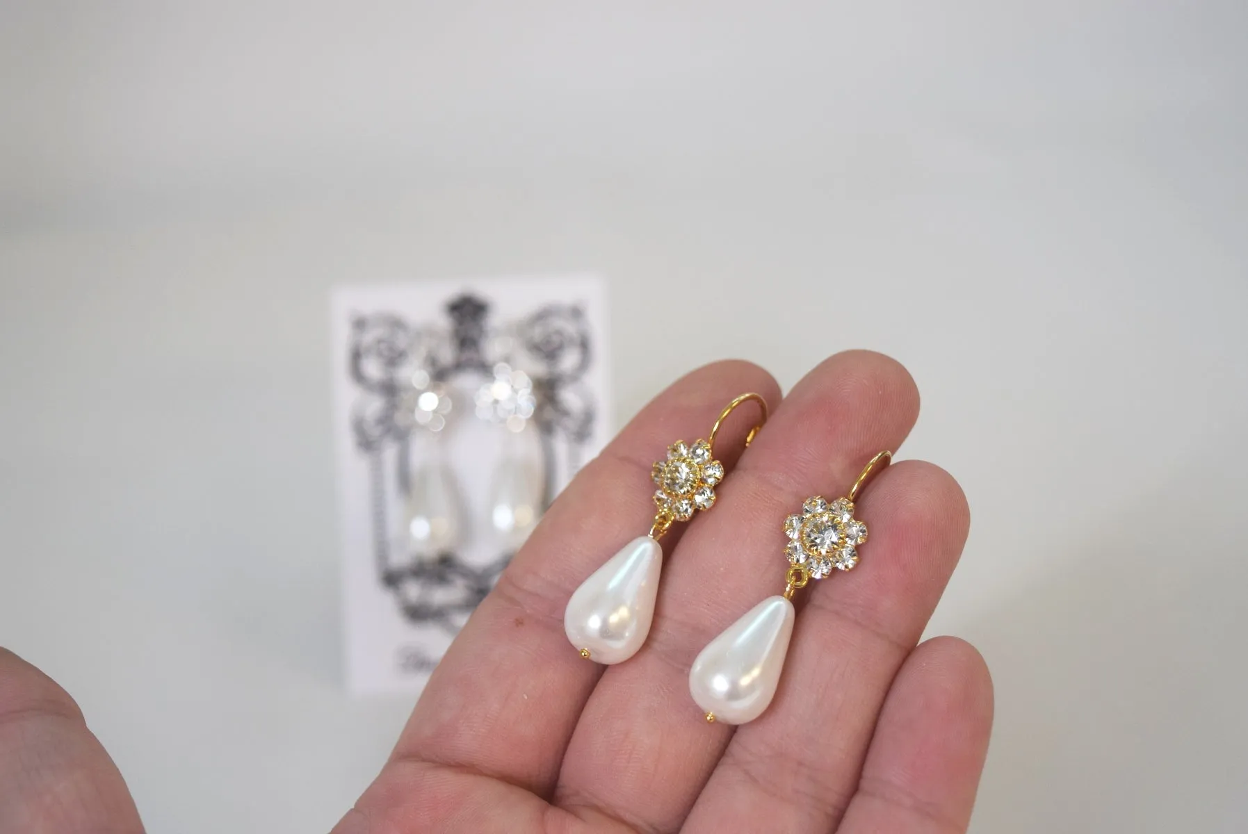 Small Crystal Cluster and Pearl Earrings